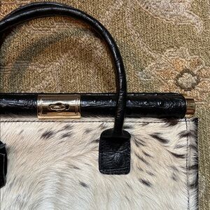 CHARLIE Italian cow hair and leather Black/Gold Women's classic purse/Handbag